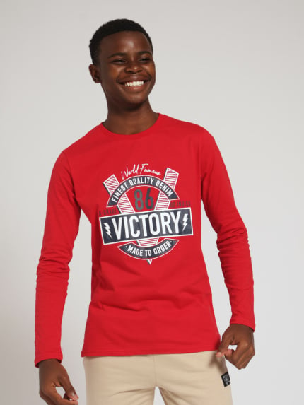 Boys Long Sleeve Vctory Tee - Red