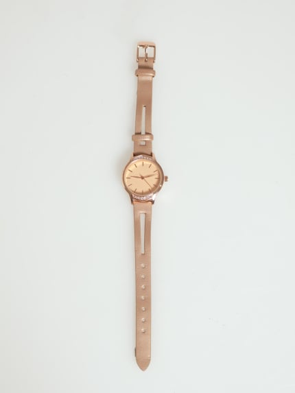 Diamante Watch With Cutout Strap - Rose Gold