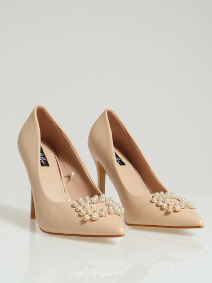 Pointed Toe With Pearl Brooch Heel - Blush