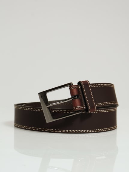 Belt With Contrast Stitiching - Brown