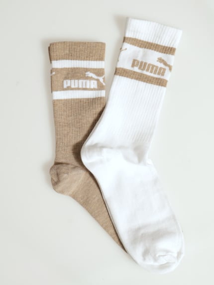 2 Pack Mid Calf  Logo Socks - Camel/White