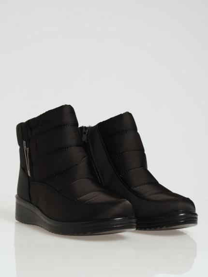 Panelled Nylon Fur Ankle Boot With Pu Detail - Black