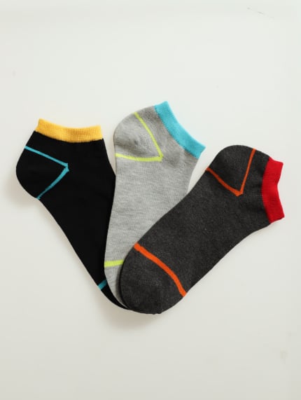 3 Pack Plain Low Cut Socks - Black/Grey