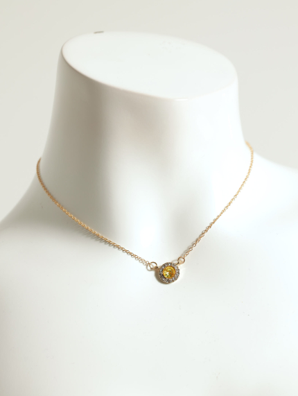 Yellow Round Stone Pendant With Stud - Gold