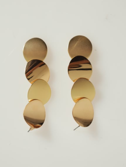 Matte & Shiney Disc Drop Earrings - Gold