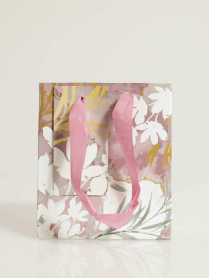 Floral With Foil Gift Bag - Mauve