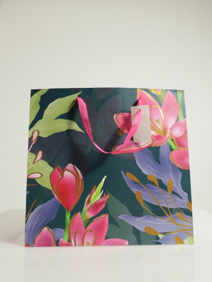 Tropical Floral With Foil Gift Bag - Teal