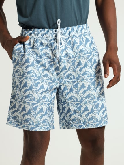 Leaf Print Swim Shorts - Blue