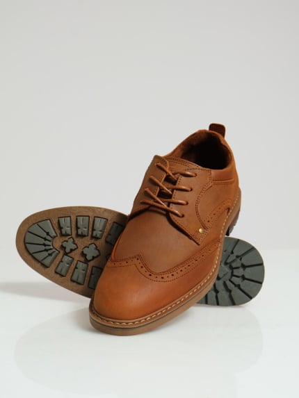 Brogue Wing Cap Casual Lace Up Derby - Tan
