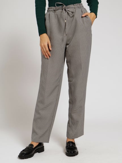 Pleated Pull On Microhoundstooth Trouser - Black/Beige
