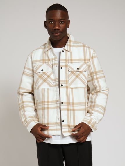 Ecru Quilted Check Shacket - Off White