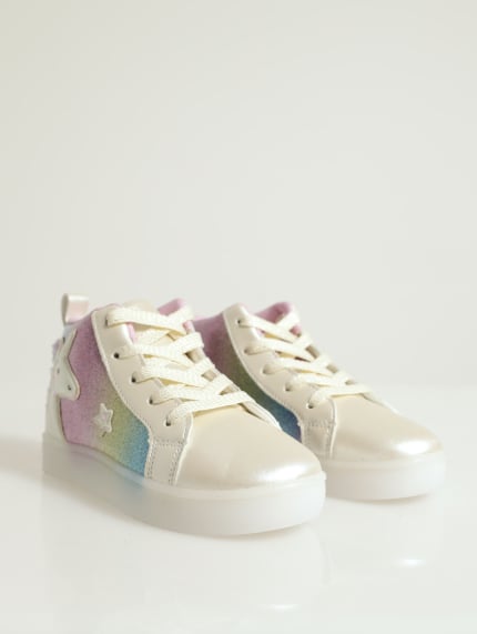 Pre-Girls Rainbow Uni Light Up Hi-Top Sneaker - White