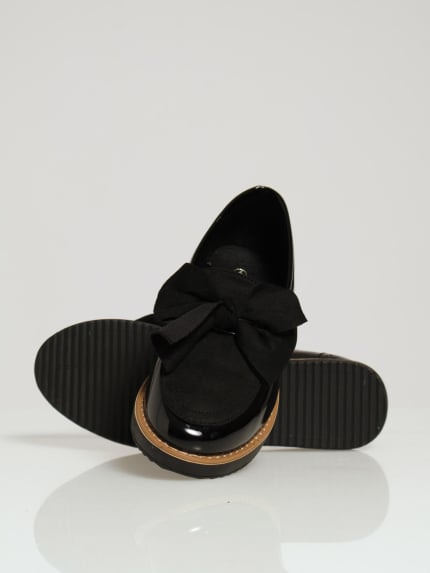 Fabric Loafer With Bow - Black