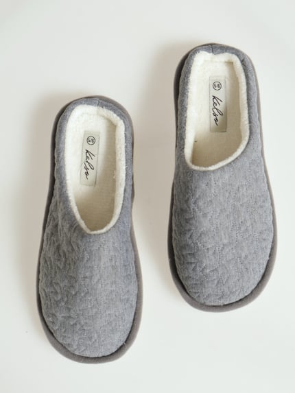 Jersey Knit Mule Slipper With Embossed Stars - Grey