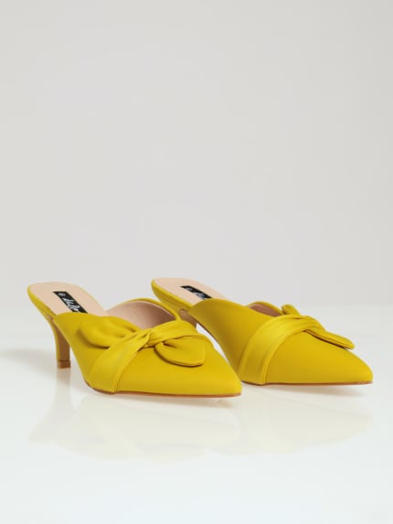 V-Cut Pointy Kitten Heel With Bow Trim - Chartreuse