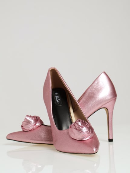 Rose Trim Stilleto Court Heel - Pink