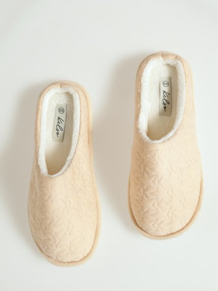 Jersey Knit Mule Slipper With Embossed Stars - Oatmeal