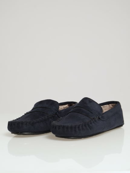 Mocassin Style Comfort Slipper - Navy