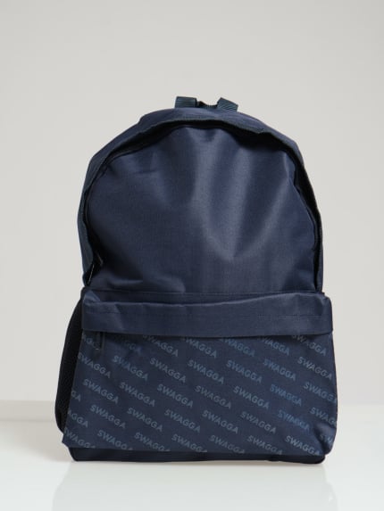 Front Pocket Mono Print Backpack - Navy