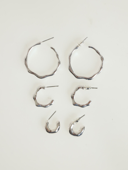 3 Pack Hoop Earrings - Silver