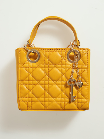 Quilted Tote Bag With Gold Trim - Mustard