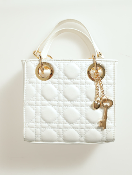 Quilted Tote Bag With Gold Trim - White