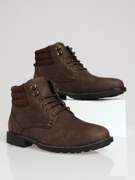 Lace Up Combat Boot - Brown