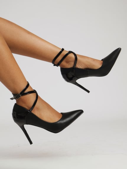 Lola 15 Ankle Tie Stiletto Heel - Black