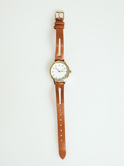 Diamante Detail Watch With Cutout Strap - Gold