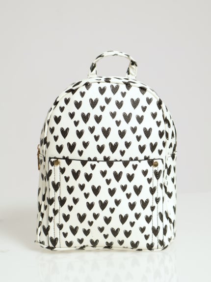 Heart Print Backpack - White