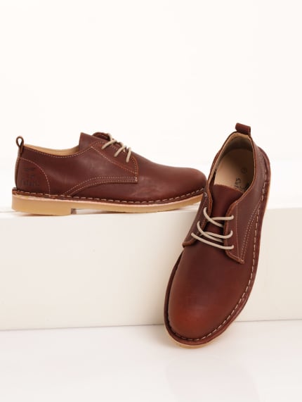 Woodlands Safari Stitch Down Leather Lace Up Derby - Brown