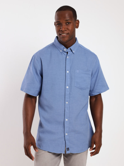 Men's Short Sleeve Dobby Plain Shirt - Light Blue