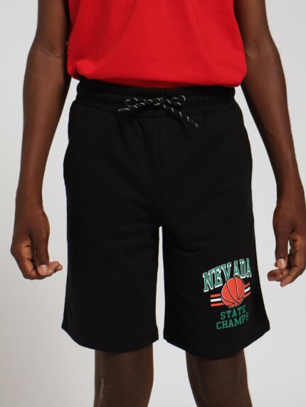 Boys Fleece Print Shorts - Black