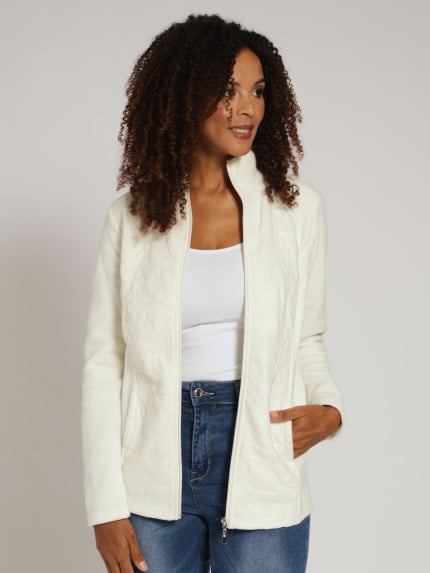 Embroided Polar Fleece Jacket - White