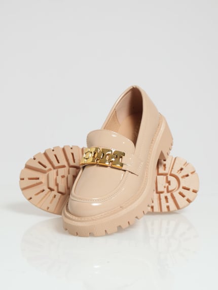 Chunky Metal Trim Loafer - Nude
