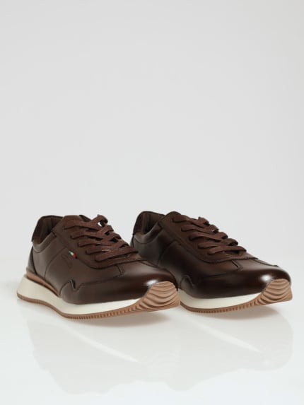 Ezra Mono Upper Lace Up Sneaker - Brown/White