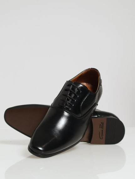 Full Pin Punch Back Quarter Oxford Lace Up - Black