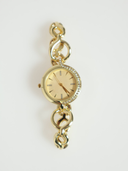 Half Diamante Bezel Ring Strap Watch - Gold