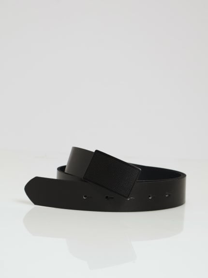 Belt With Embossed Plate - Black