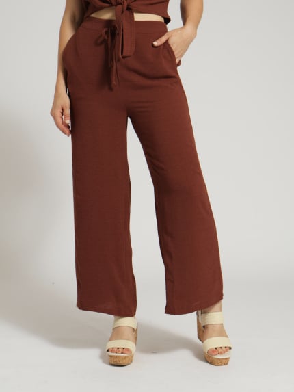 Pintuck Pull-On Wideleg Pants With Pockets - Rich Cocoa