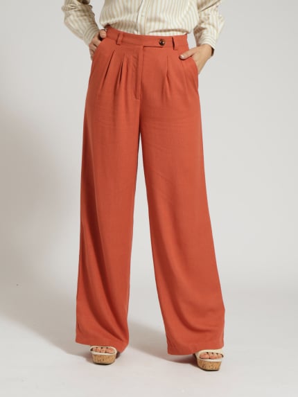 Pleated Wideleg Linen Pants - Terracotta