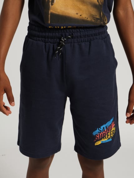 Boys Fleece Print Shorts - Navy