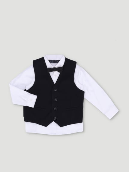 Pre-Boys Long Sleeve Formal Shirt & Bowtie - White