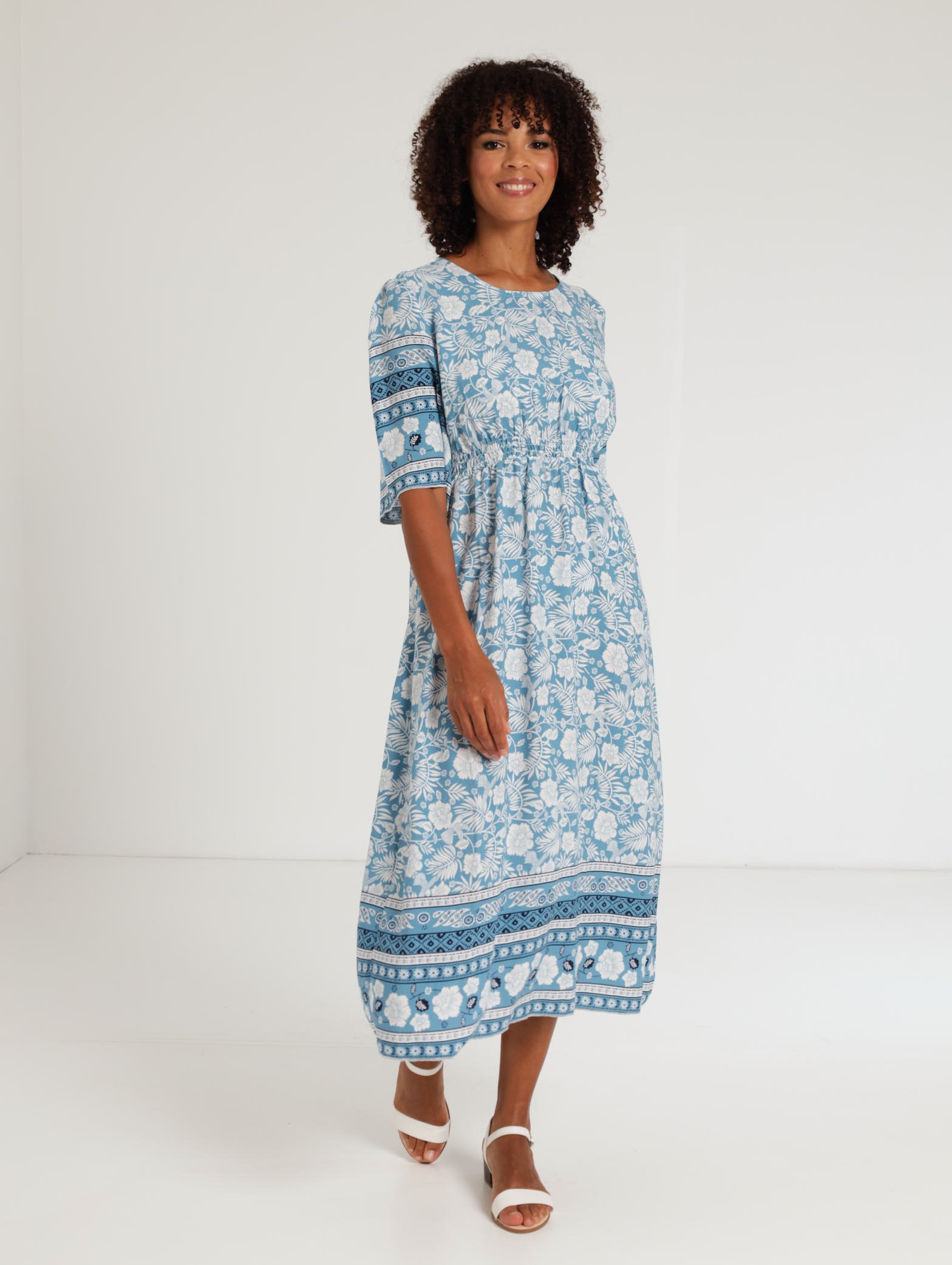 Ladies Border Print Maxi Dress - Blue