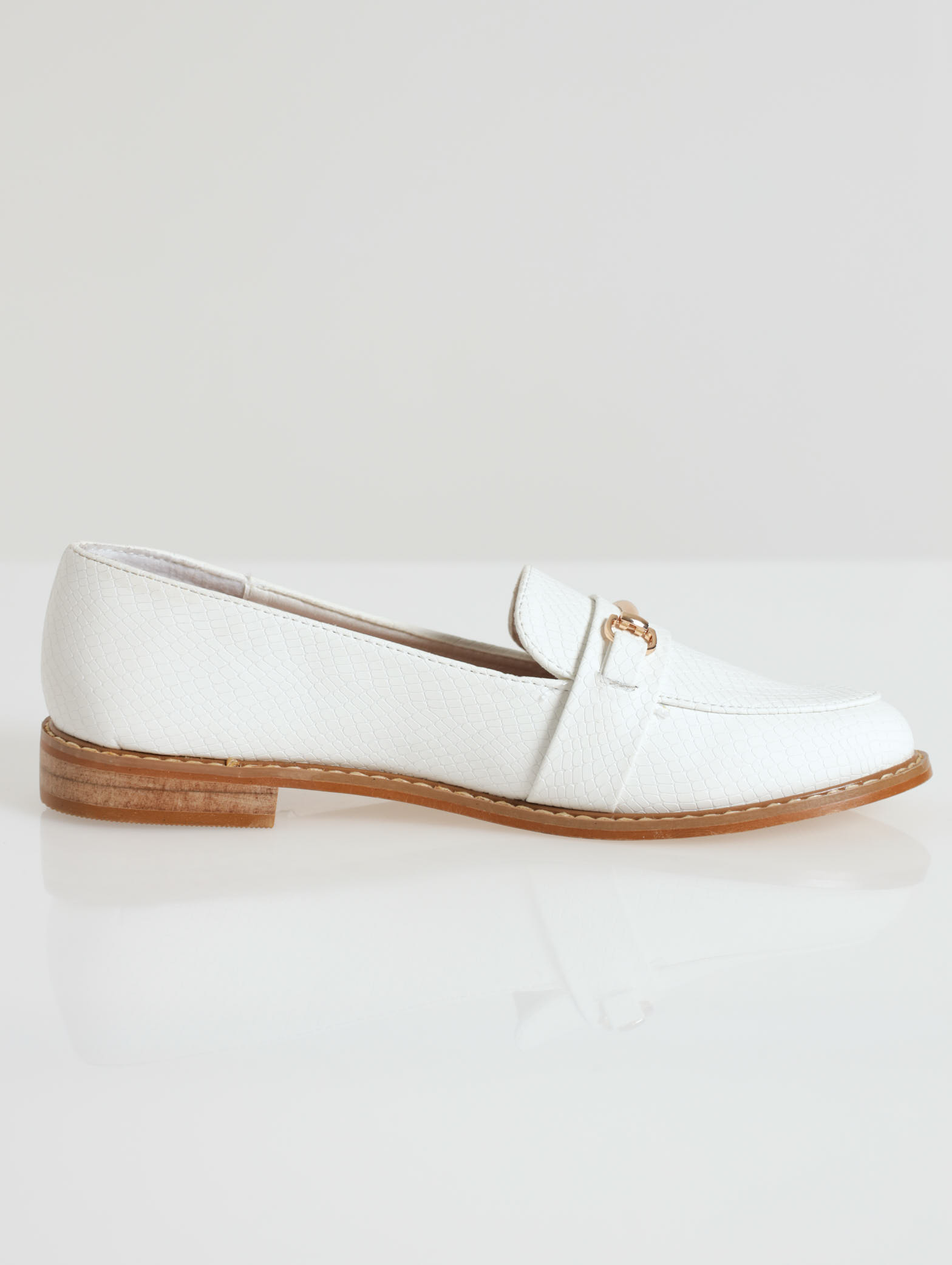 Textured Loafer With Metal Bar - White