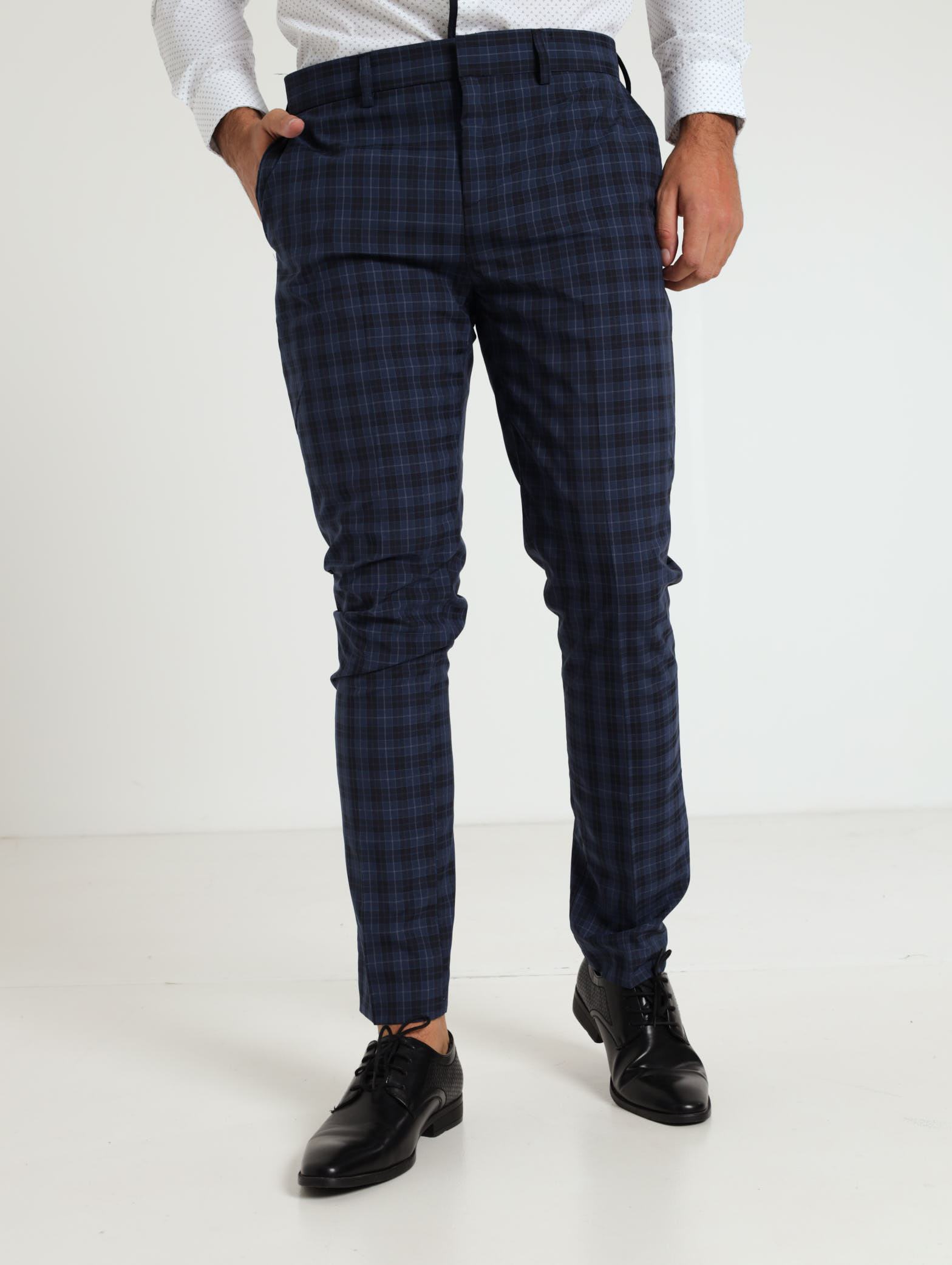 Check Trousers - Navy