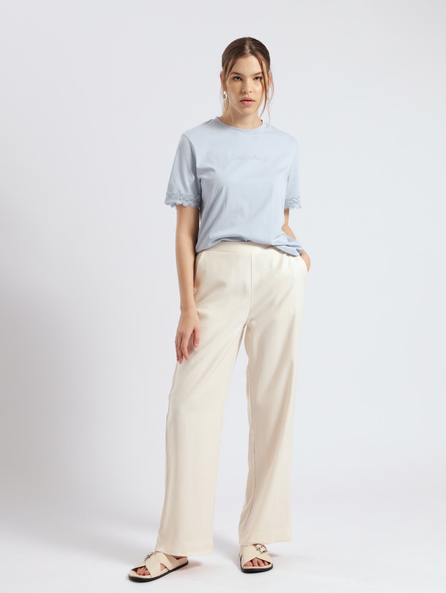 Wide Leg With High Density Pants - Stone