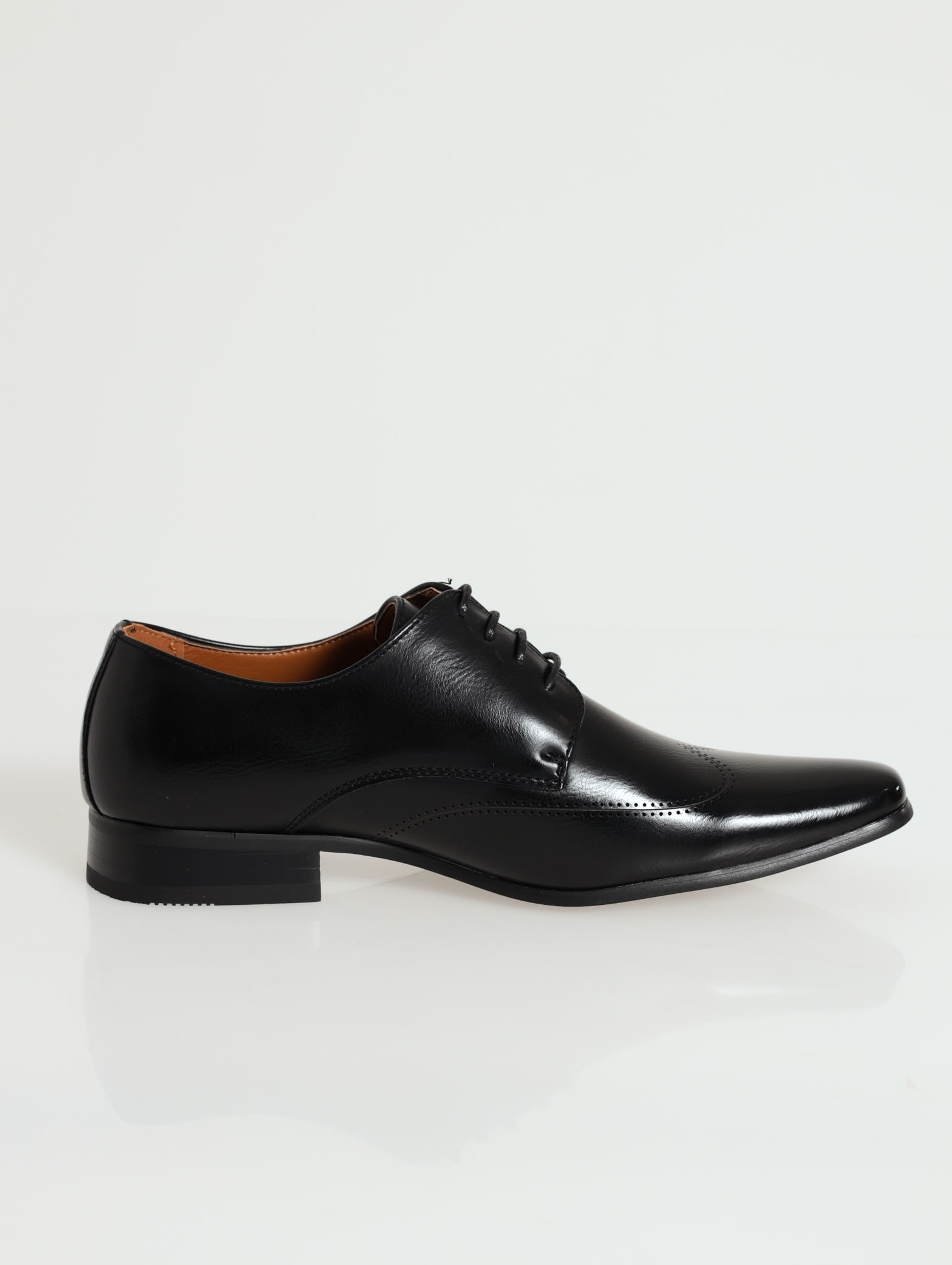 Wing Tip Lazer Punched Lace Up Shoe - Black