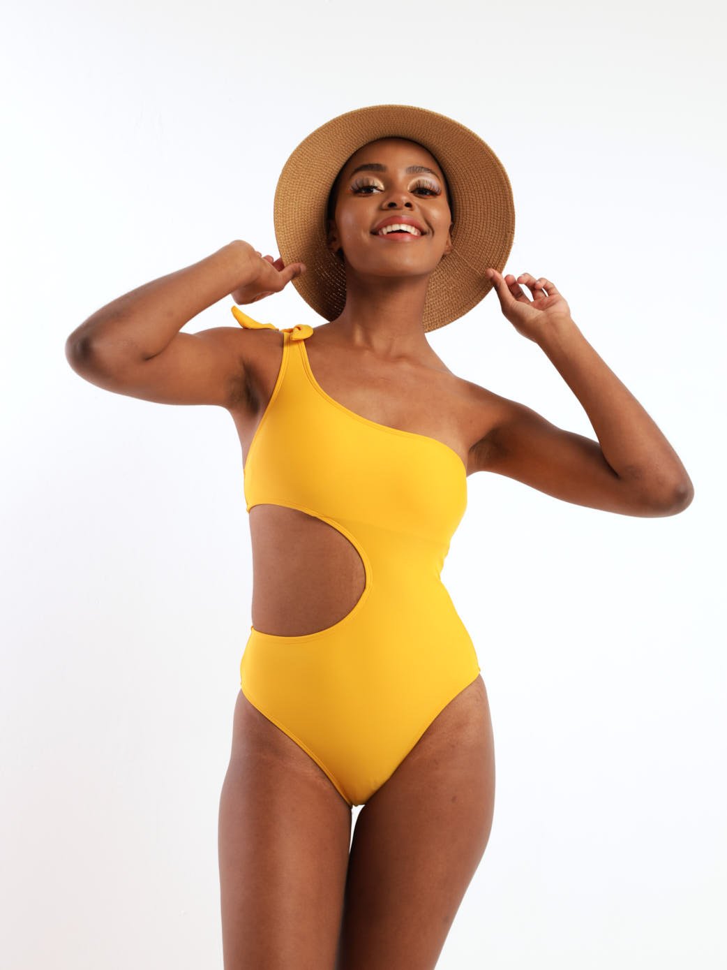 Ladies Side Cut Out One Piece Swimwear - Yellow
