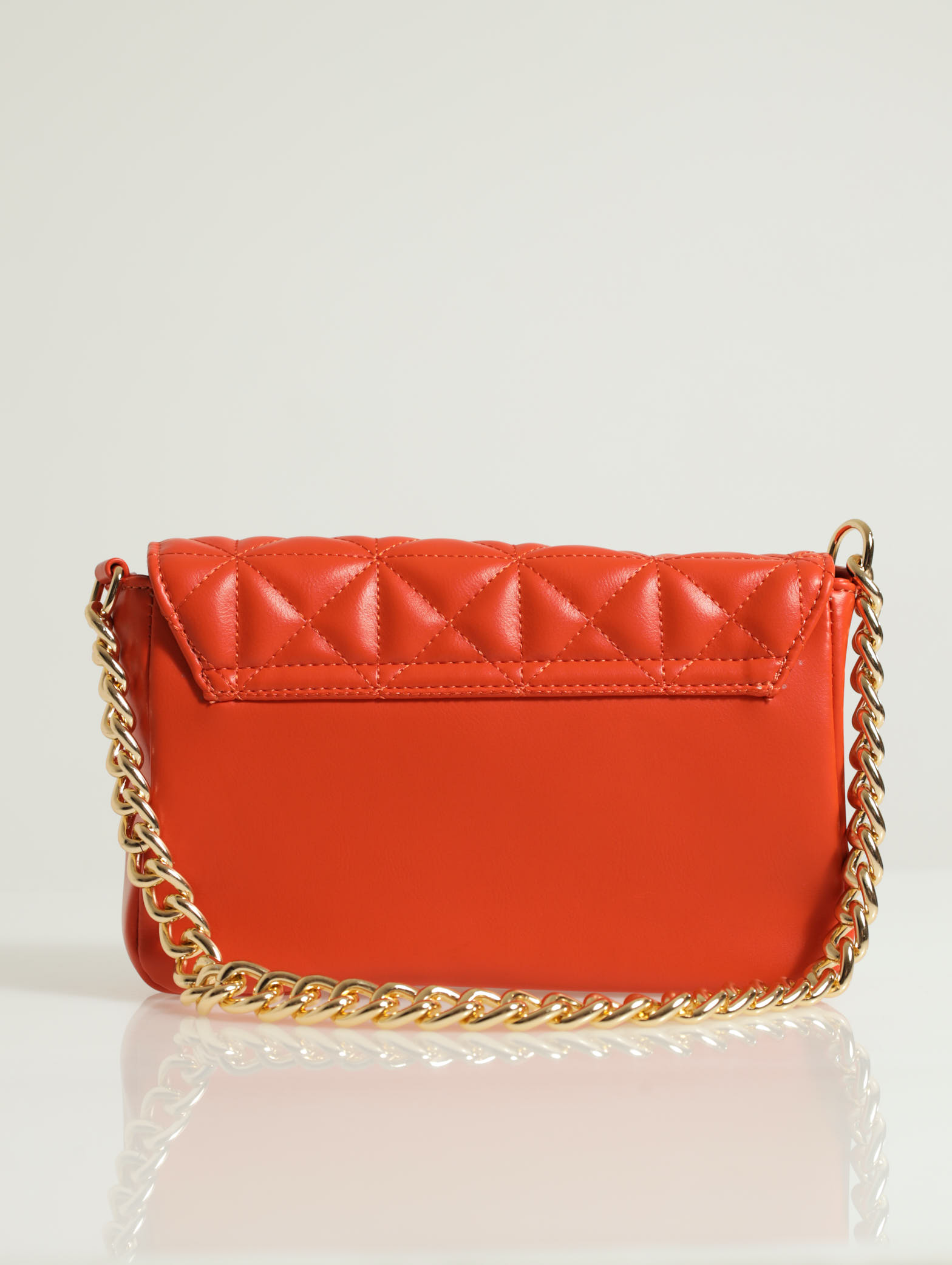 Quilt Shoulder Bag With Chunky Chain - Orange